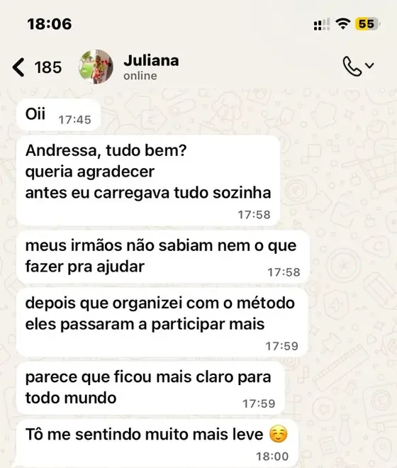 Conversa de WhatsApp com Juliana, primeira parte